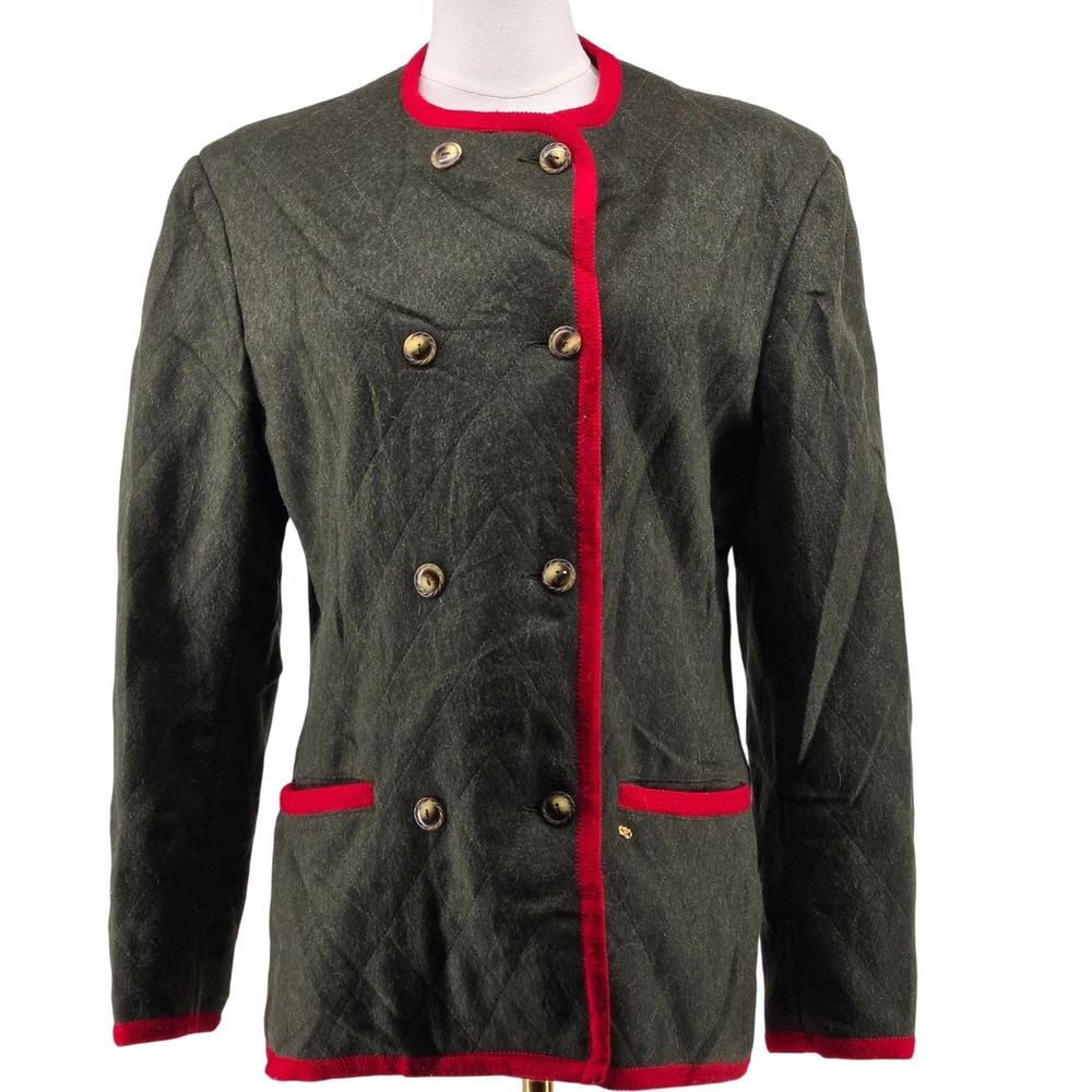 Conte Of Florence Jacket Womens EU 44 Green Quilted Tweed Mid-Length Lined
